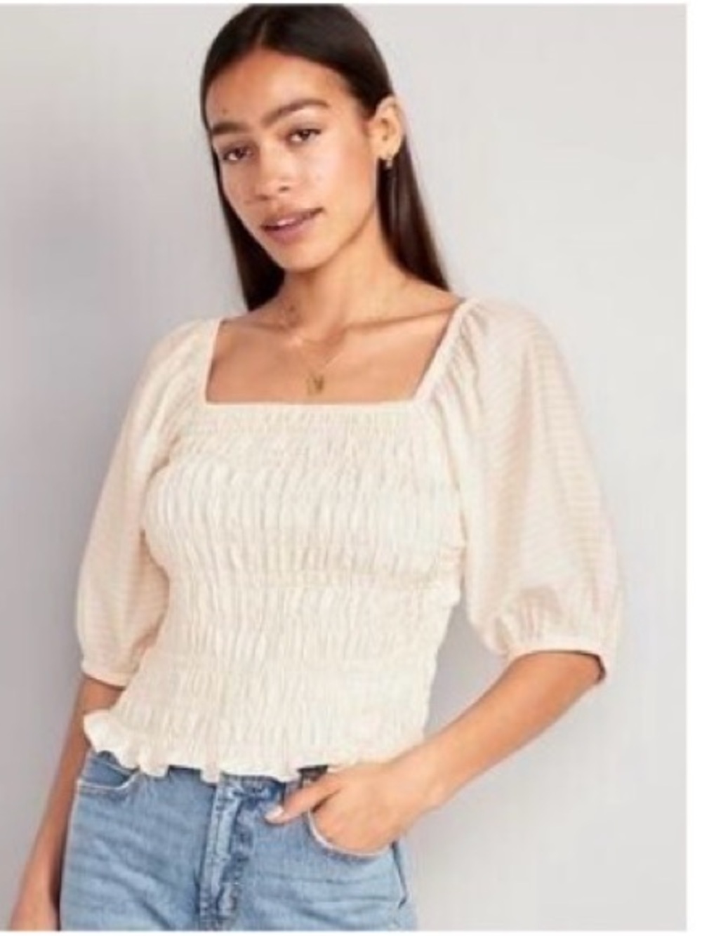 NWT Old Navy Women’s light cream  Puff Sleeve Top size L